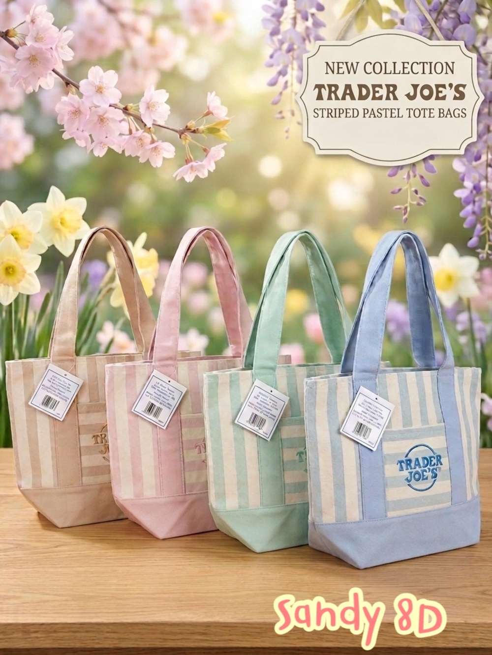Trader Joe’s Mini Stripe Pastel Canvas Tote Bag – Set of 4 🌸👜